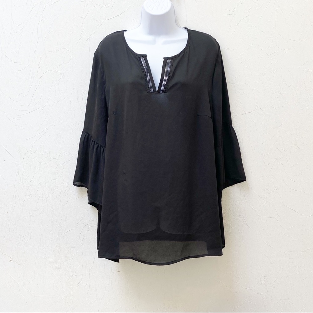 Pleione Black Semi-Sheer Popover Tunic Top Blouse Women’s Size 1X